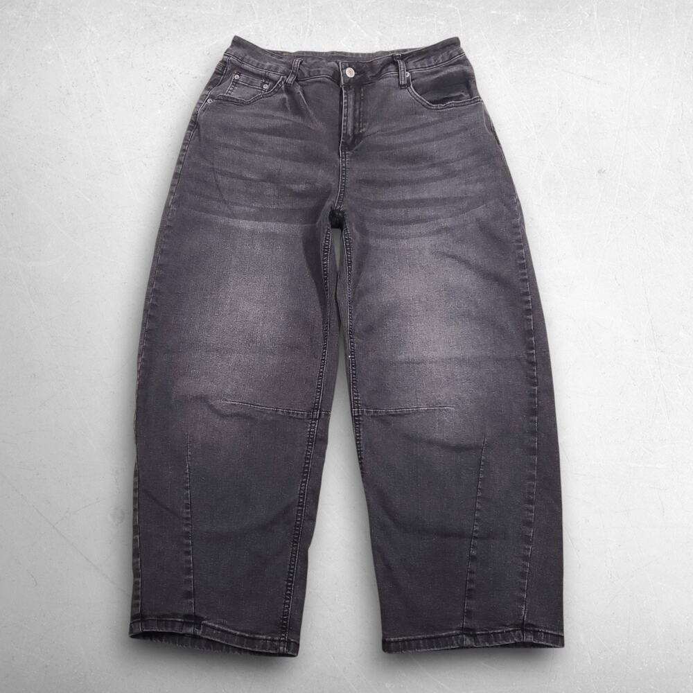 Sidefeel Barrel Jeans Women 12 Dark Gray Stretch Y2K Streetwear Boho Chic